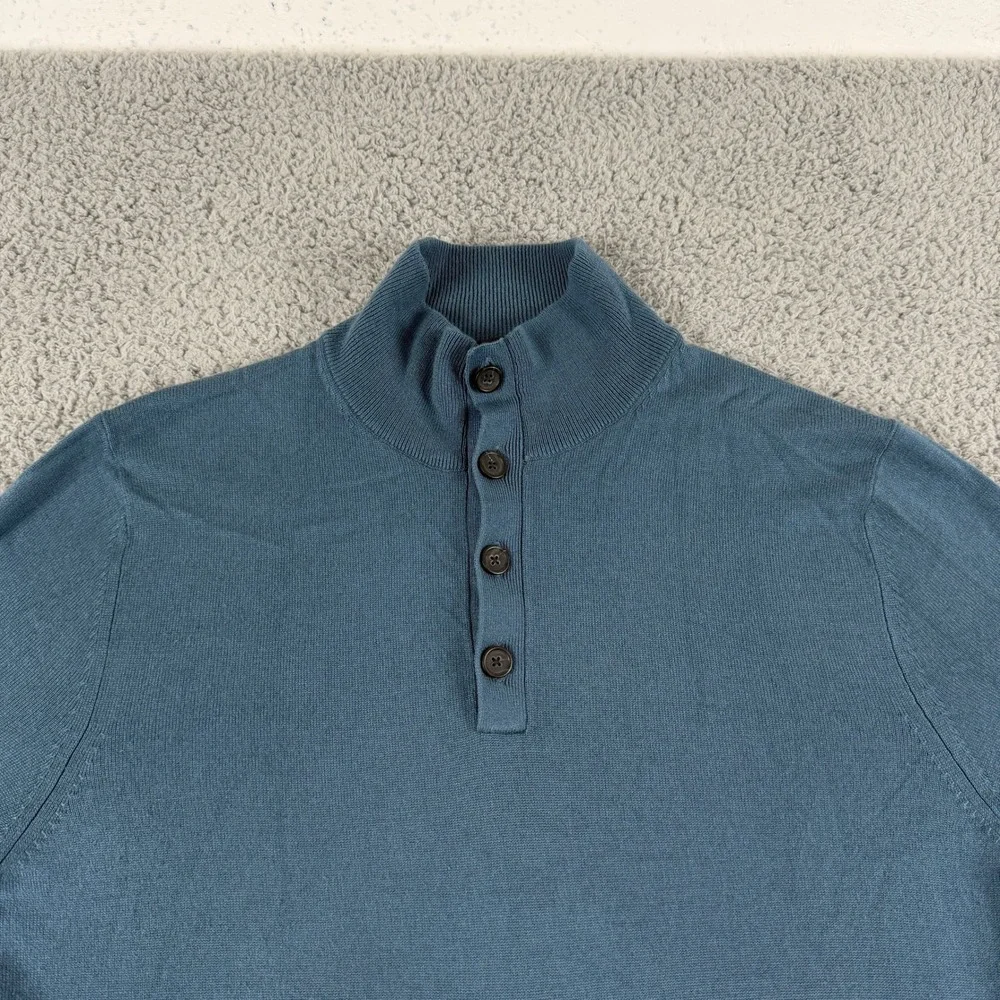 Banana Republic Sweater‎ Mens L Blue Silk Cashmere Mock Neck Button Pullover